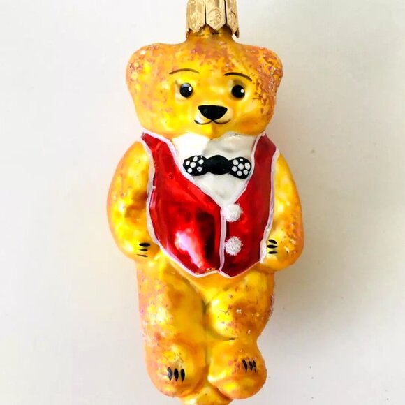 NEW Authentic Christopher Radko TEDDY BEAR Gold Tiny Tedy HandMade Glass Ornamet - Picture 4 of 7